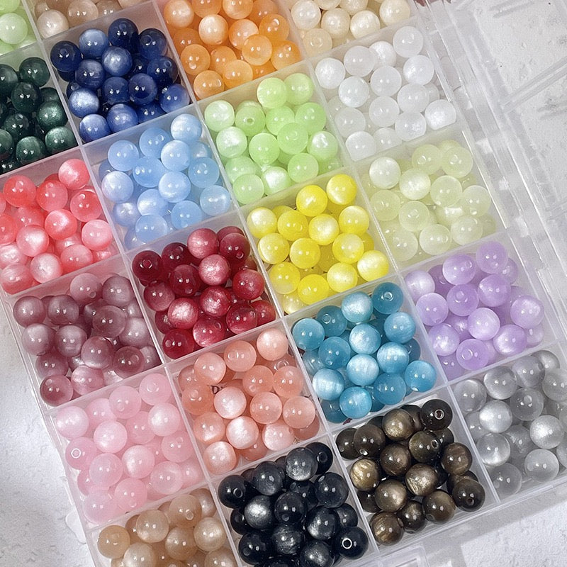 Cat Eye Resin Beads 50pcs | 5 Sizes 6-16mm – 20 Colors DIY Bracelet Jewelry Making