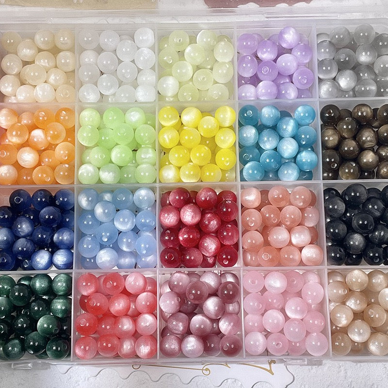 Cat Eye Resin Beads 50pcs | 5 Sizes 6-16mm – 20 Colors DIY Bracelet Jewelry Making