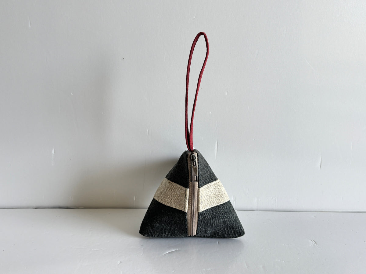 Mini Triangle Ramie Wristlet Bag in Xiabu ramie textile