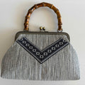 Bamboo-Handle Ramie Frame Bag in Xiabu ramie textile