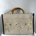 Butterfly Embroidered Bamboo-Handle Ramie Bag in Xiabu ramie textile