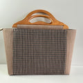 Striped Wood-Handle Ramie Tote Bag in Xiabu ramie textile