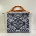 Large Indigo Geometric Ramie Frame Bag in Xiabu ramie textile