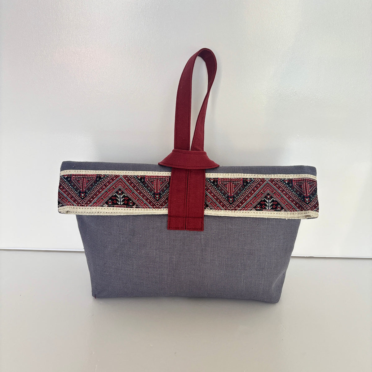 Foldover Geometric Ramie Handbag in Xiabu ramie textile