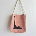 Pink Cat Appliqué Ramie Shoulder Bag in Xiabu ramie textile