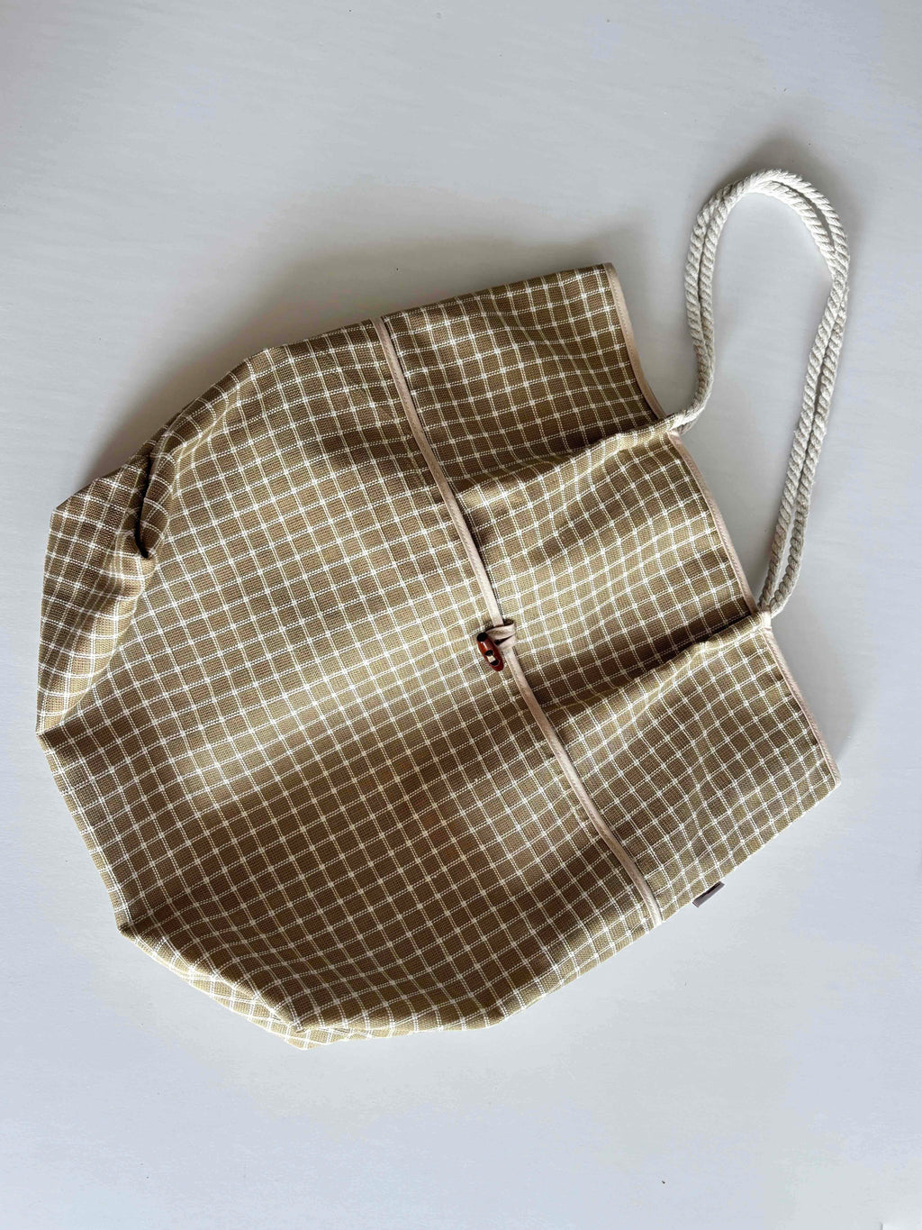 Ochre Plaid Ramie Shoulder Tote in Xiabu ramie textile