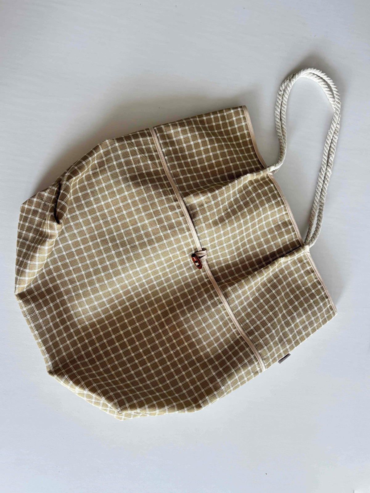 Ochre Plaid Ramie Shoulder Tote in Xiabu ramie textile