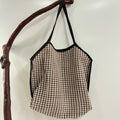 Brown Plaid Ramie Shoulder Tote in Xiabu ramie textile