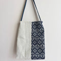 Indigo Geometric Ramie Shoulder Tote in Xiabu ramie textile
