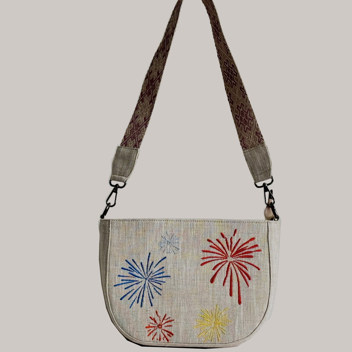 Compact Firework Embroidered Ramie Shoulder Bag in Xiabu ramie textile