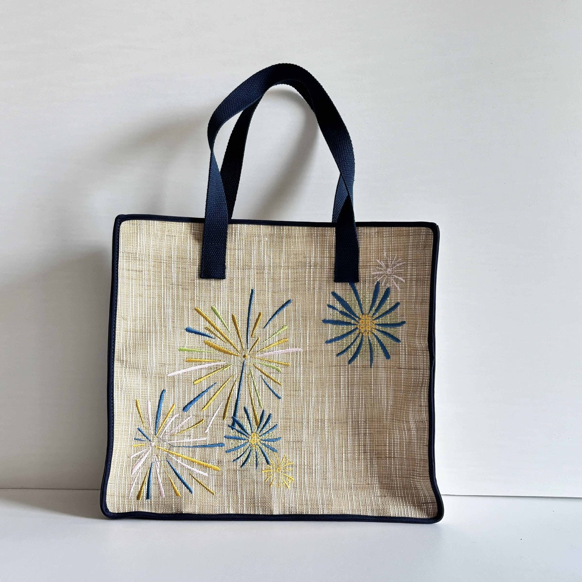 Firework Embroidered Ramie Shoulder Tote