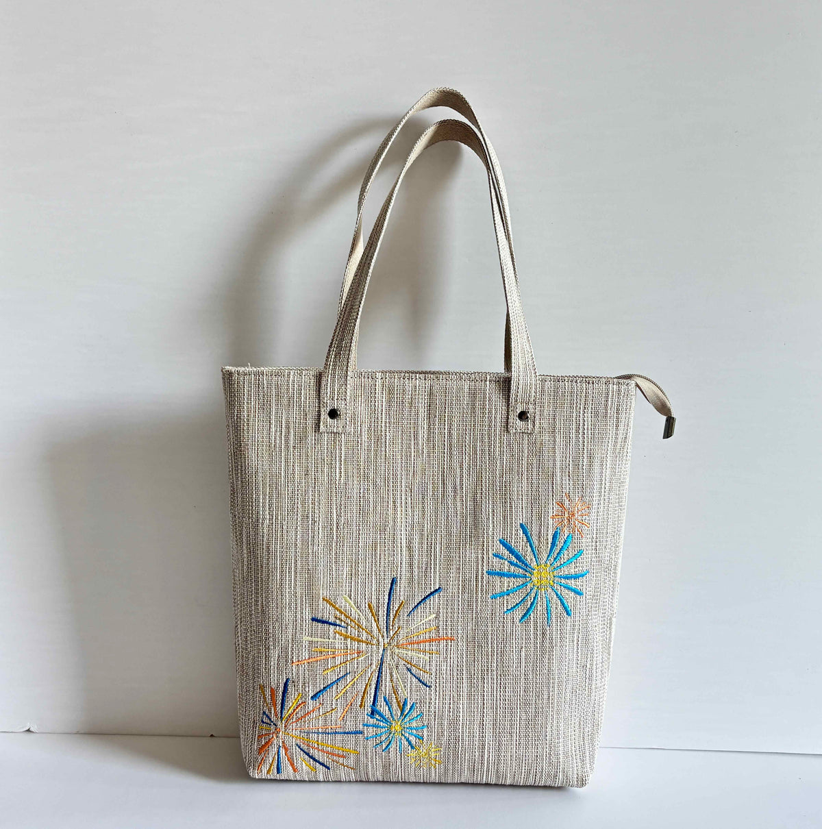 Firework Embroidered Ramie Everyday Tote in Xiabu ramie textile