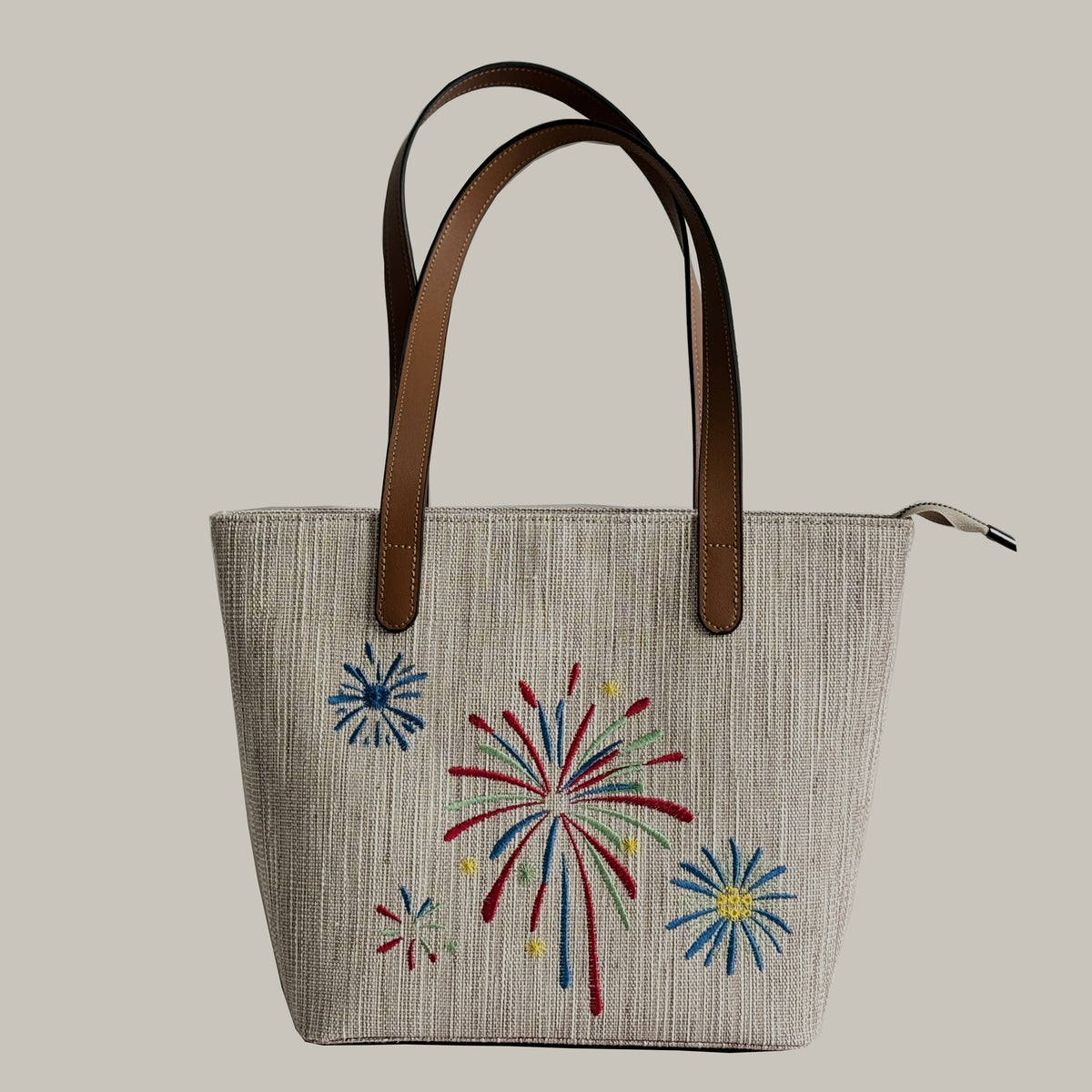 Firework Embroidered Ramie Handbag in Xiabu ramie textile