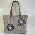 Geometric Flower Appliqué Ramie Tote in Xiabu ramie textile