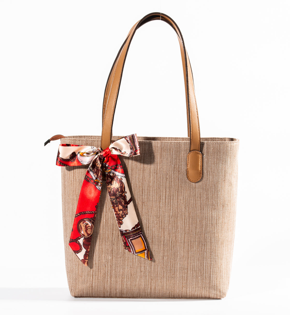 Scarf-Detail Ramie Shoulder Tote in Xiabu ramie textile