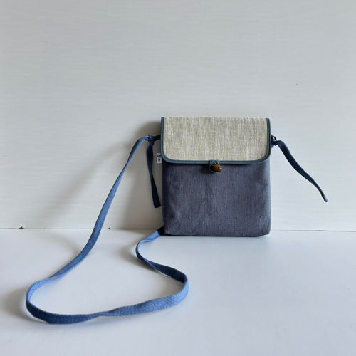 Blue Firework Embroidered Ramie Phone Bag in Xiabu ramie textile