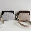 Colorblock Ramie Camera Crossbody Bag design options shown in Xiabu ramie textile