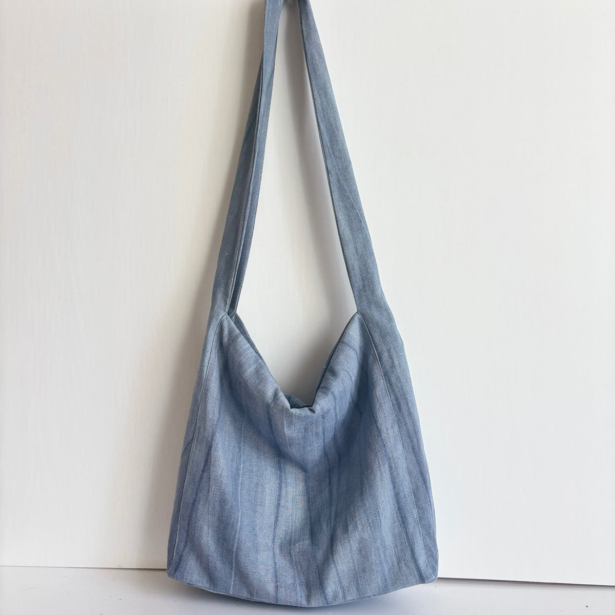 Soft Blue Ramie Hobo Tote in Xiabu ramie textile