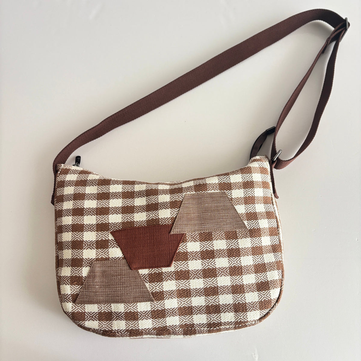 Patchwork Plaid Ramie Crossbody Bag design options shown in Xiabu ramie textile