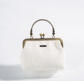 Ivory Lace Ramie Kiss-Lock Handbag in Xiabu ramie textile