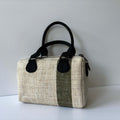 Contrast-Stripe Ramie Travel Handbag in Xiabu ramie textile