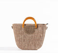 Wood D-Handle Ramie Handbag