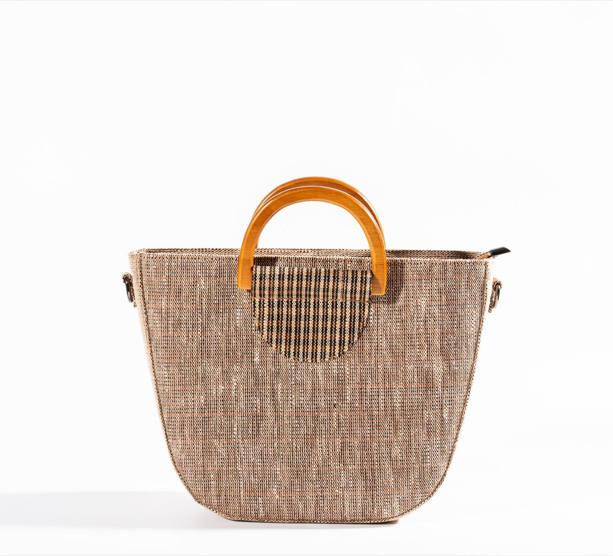 Wood D-Handle Ramie Handbag