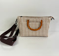 Plaid Wood-Handle Ramie Crossbody Bag in Xiabu ramie textile