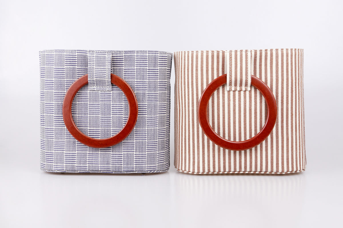 Ring-Handle Ramie Bucket Bag design options shown in Xiabu ramie textile