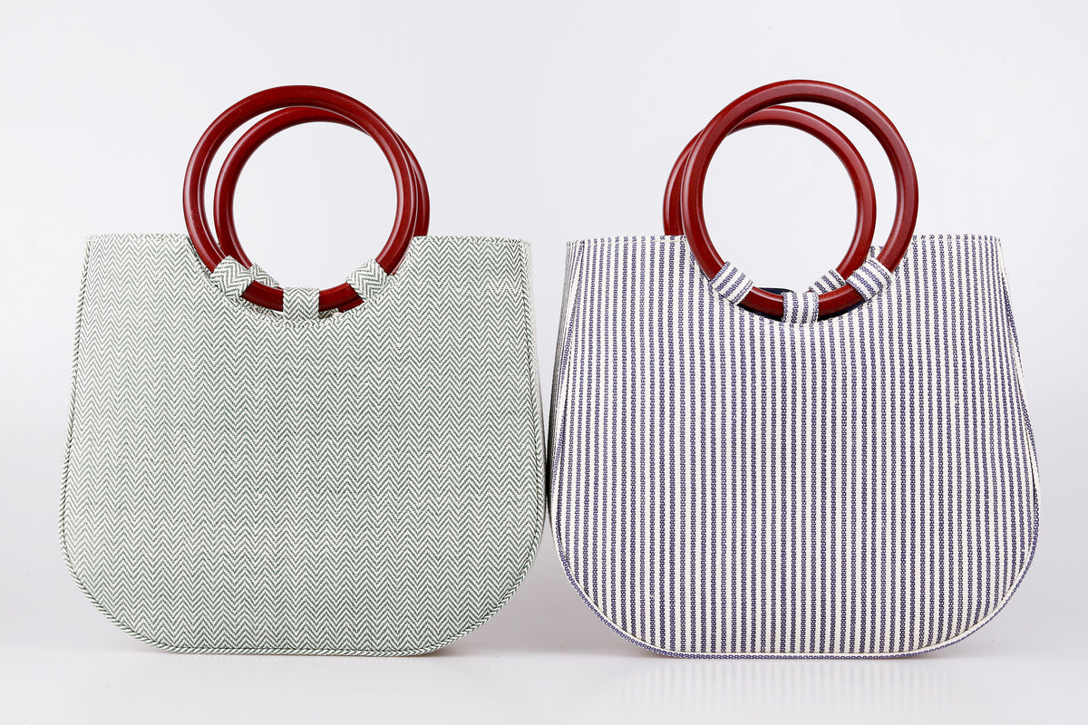 Round-Handle Ramie U-Shaped Tote design options shown in Xiabu ramie textile