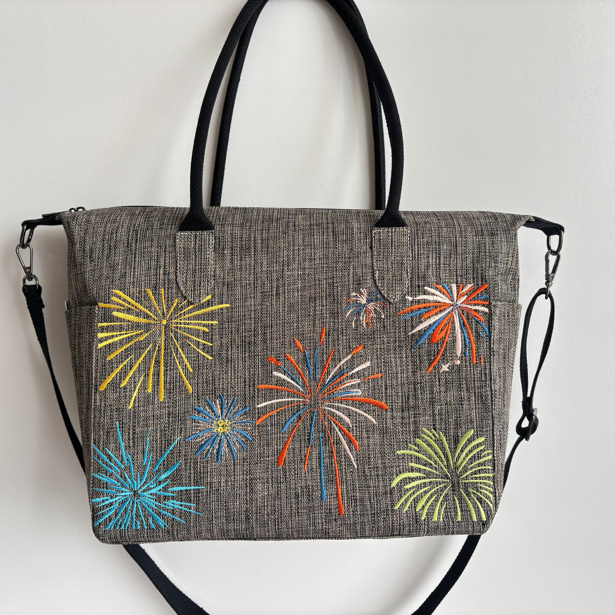 Firework Embroidered Ramie Travel Tote in Xiabu ramie textile