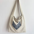 Indigo-Pocket Ramie Hobo Tote in Xiabu ramie textile