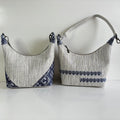 Indigo-Trim Ramie Lunch Tote in Xiabu ramie textile