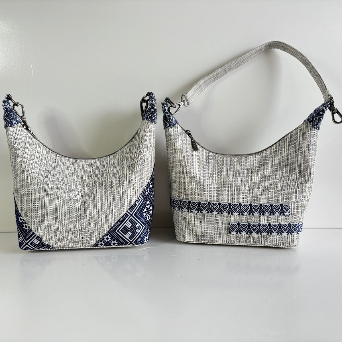 Indigo-Trim Ramie Lunch Tote in Xiabu ramie textile