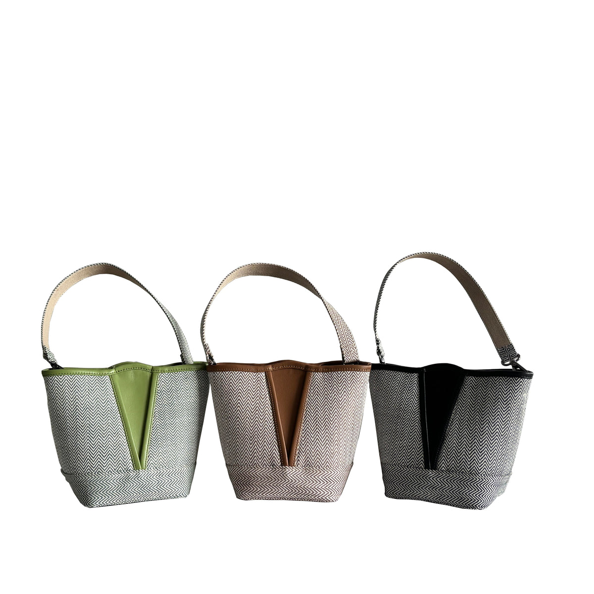 Herringbone Nested Ramie Shoulder Bag design options shown in Xiabu ramie textile