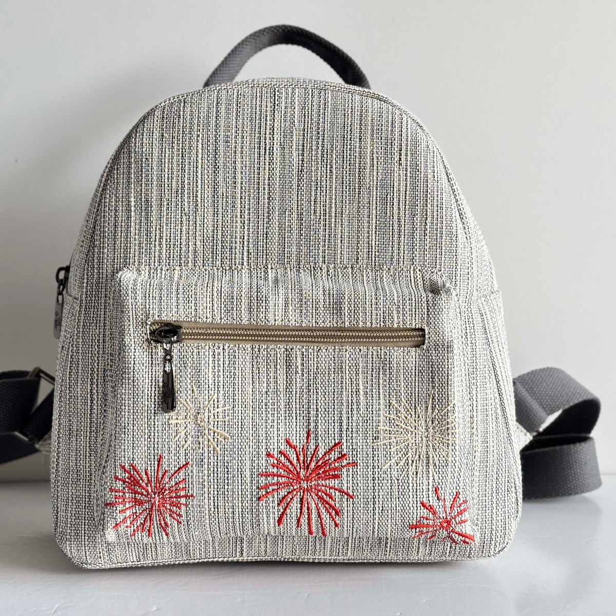 Firework Embroidered Ramie Mini Backpack in Xiabu ramie textile