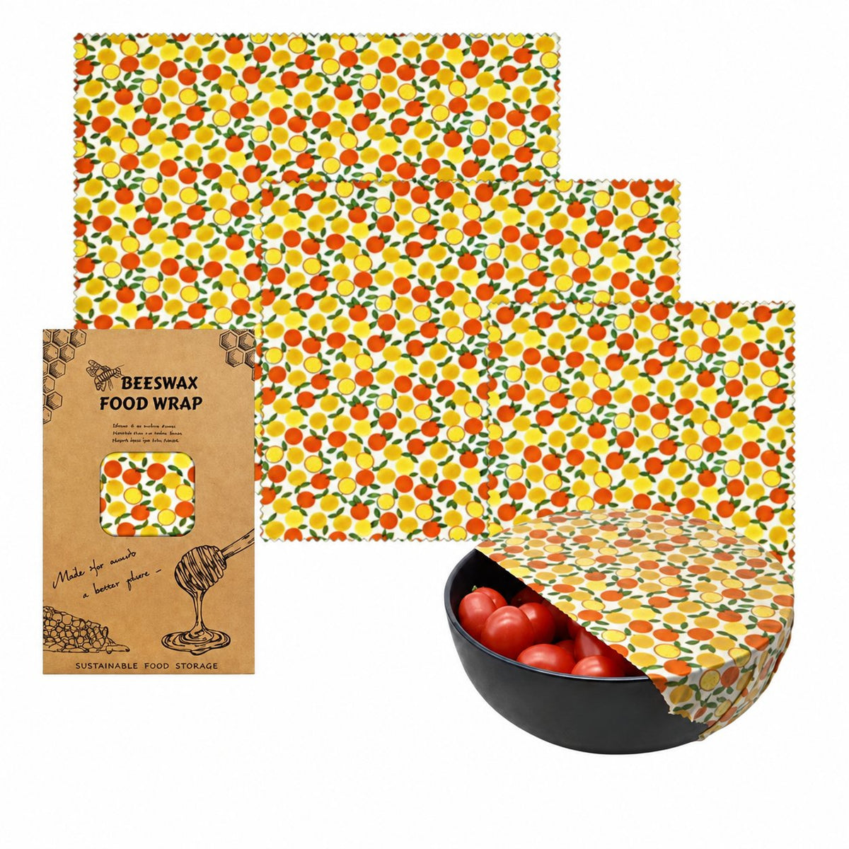 Mini Citrus beeswax food wrap set in three sizes with matching packaging