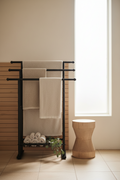 3-Tier Freestanding Towel Rack | Black Metal Bathroom Organizer with Storage Shelf